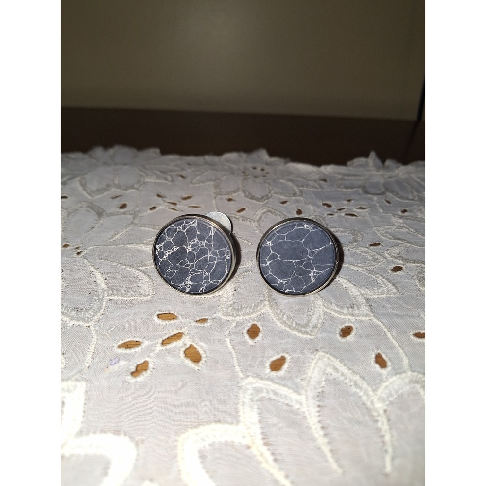 Set of 2 Round Marbled Gray Cabinet Knobs Brushed Nickel Decorative Drawer Pulls